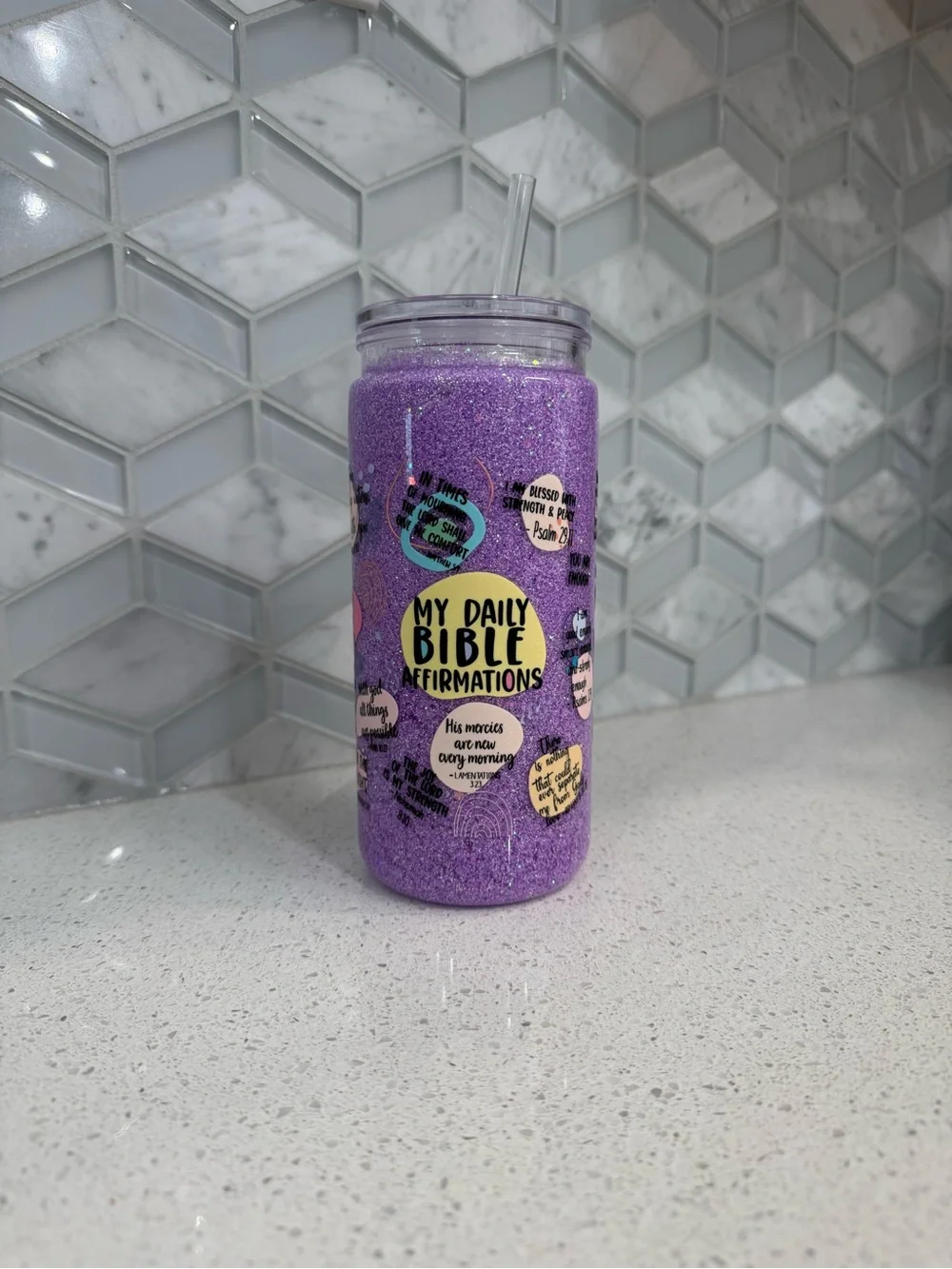 My Daily Bible Affirmations Glitter Tumbler - Purple